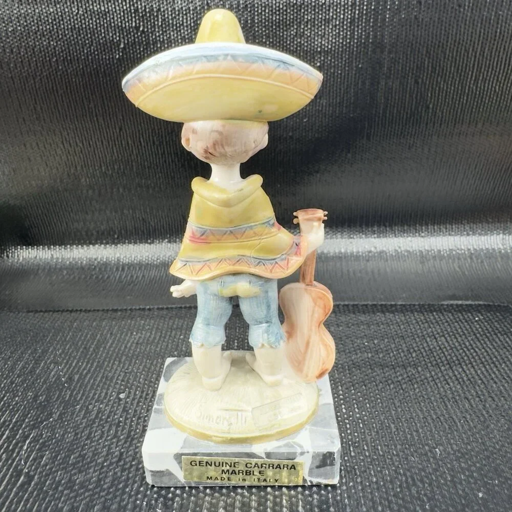 Simonelli Fontanini Carrara Marble Base Depose‎ Italy Figurine Boy Poncho Figure